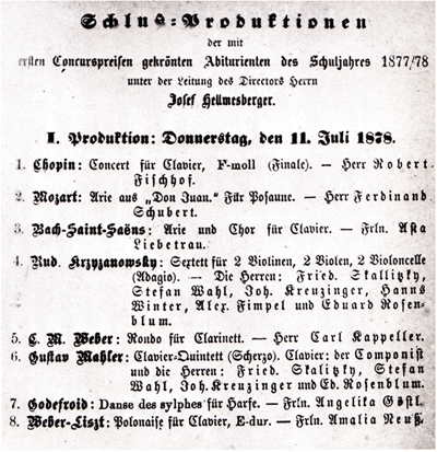 Facsimile of the printed Programme for the first concert of Schlu�-Produktion, 11 July 1878