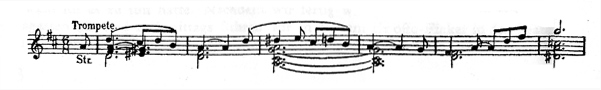 Musical example showing Steinitzer's memorial reconstruction of the opening of the serendade from Der trompetter von Säkkingen