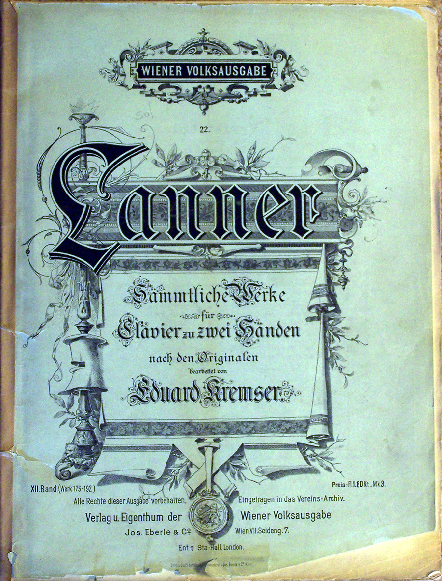 Colour facsimile of the outer front cover of Lanner, S�mmtliche Werke, [Band 12], (Vienna: Josef Eberle & Co., 1889)