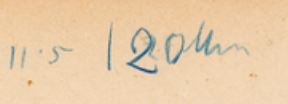 colour details of the the inside of the front cover, showing the autograph annotations